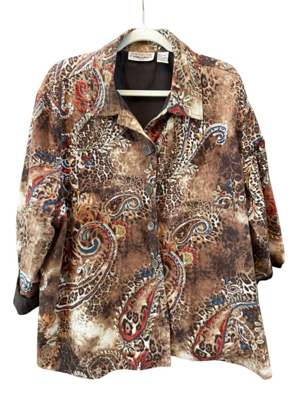 New Direction Woman 3X Y2K Leopard Paisley Embellished Cotton Jacket